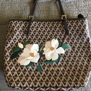 Lancaster Paris Magnolia leather trim tote bag